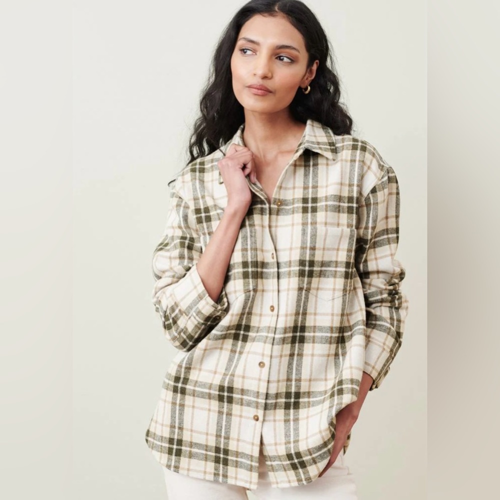 Jenni kayne o’keeffe overshirt shaket shirt oatmeal  plaid XS